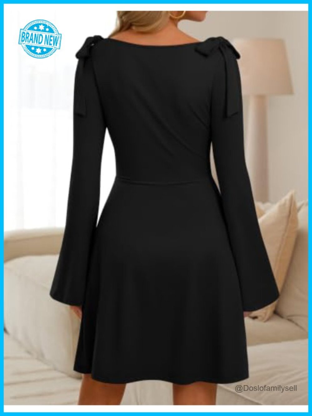 ZESICA Women's Long Sleeve Tie Shoulder Ruched Bodycon Mini Dress - Picture 4 of 6